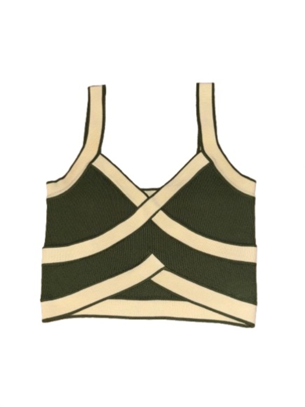 Crop Tank Top with Contrast Trim - Olive & Cream